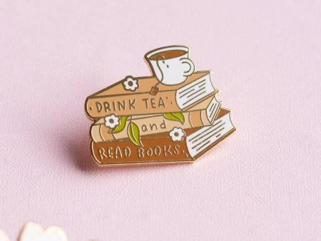 Tea and Books Enamel Pin For Discount