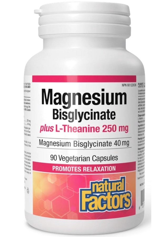 NATURAL FACTORS Magnesium Bisglycinate plus L-Theanine 250 mg (90 vcaps) Supply